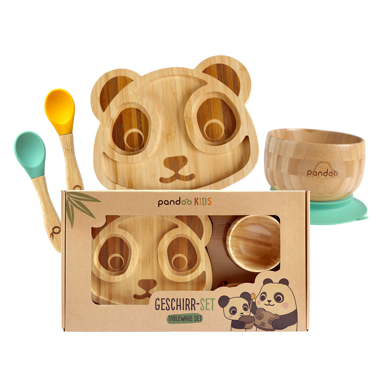 Pandoo Kindergeschirr Set aus Bambus / Silikon