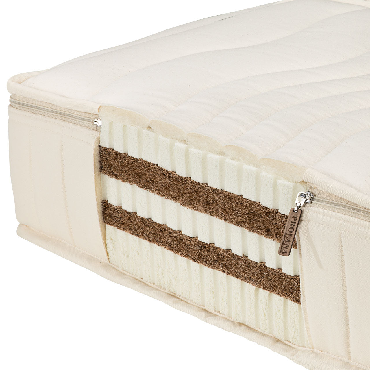 Prolana Schlaf-Line FEST Naturlatex / Kokosfaser Öko Matratze mit Bio Baumwolle / Schurwolle Bezug