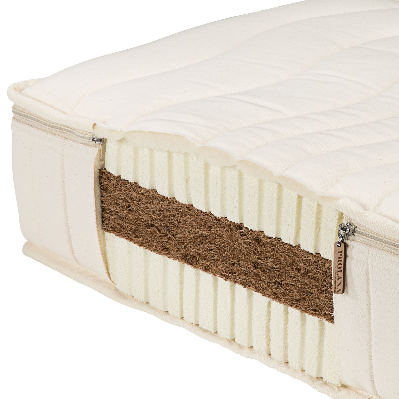 Prolana Schlaf-Line MITTEL-FEST Naturlatex / Kokosfaser Öko Matratze mit Bio Baumwolle / Schurwolle Bezug