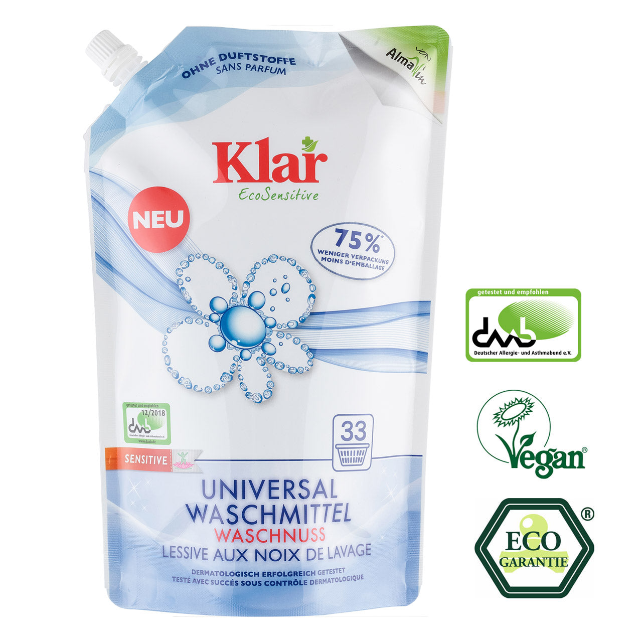 Klar Eco Sensitive Universal Waschmittel Waschnuss Nachfüllpack