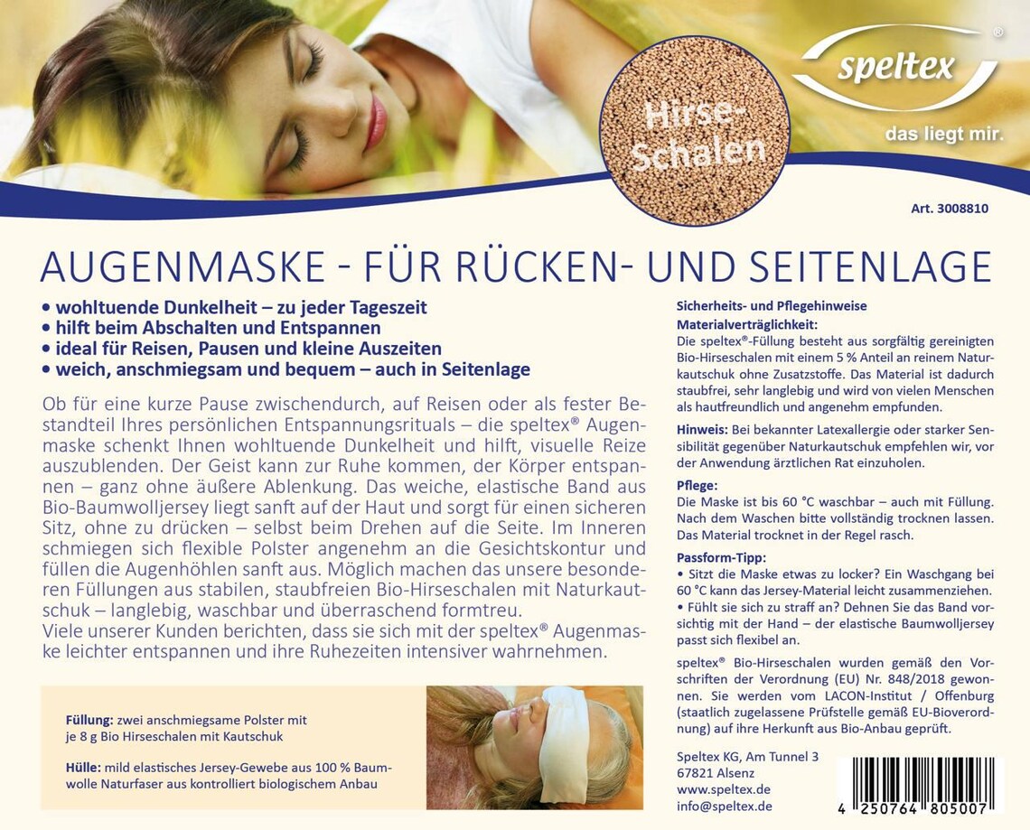 Speltex Augenmaske aus Bio-Hirseschalen