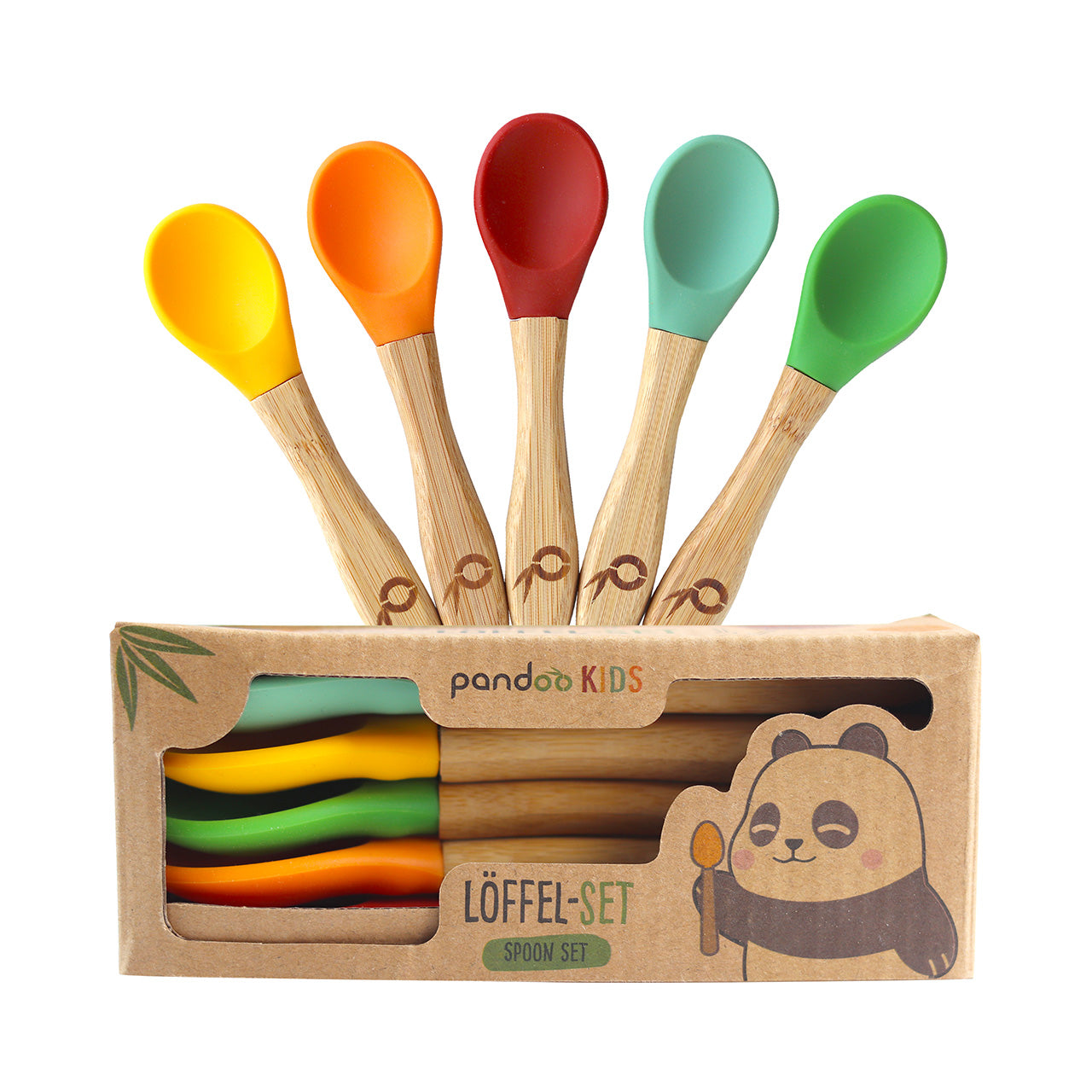 Pandoo Kinderlöffel Set aus Bambus / Silikon, 5 Stück