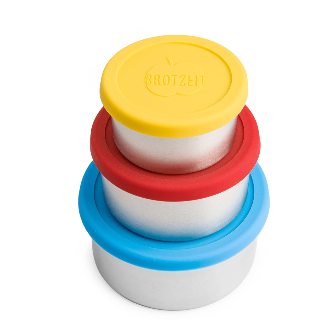 Brotzeit runde Edelstahl-Dosen Dreierlei, 3er Set mit Silikon-Deckel