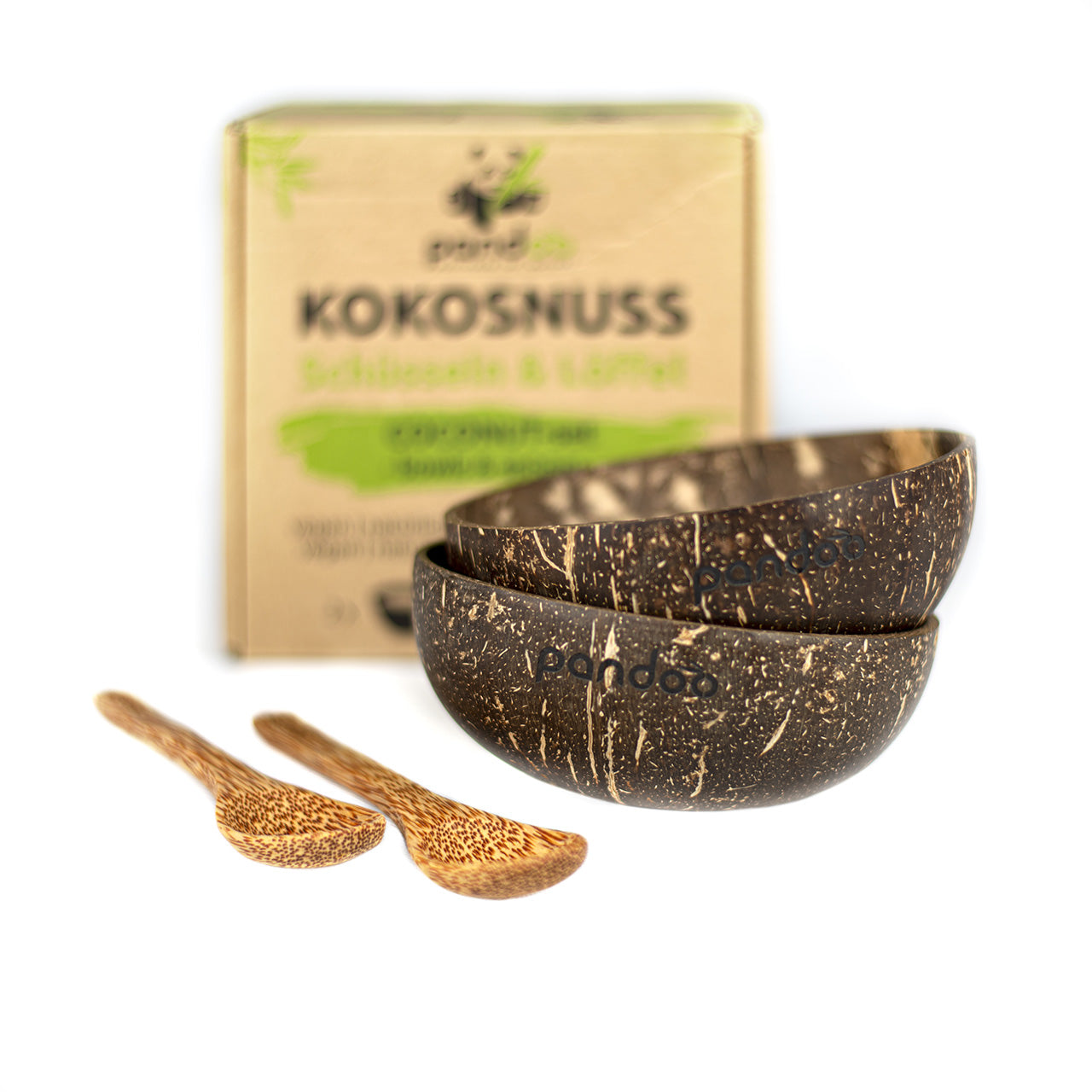 Pandoo Kokosnuss Set, 2 Schalen & 2 Löffel