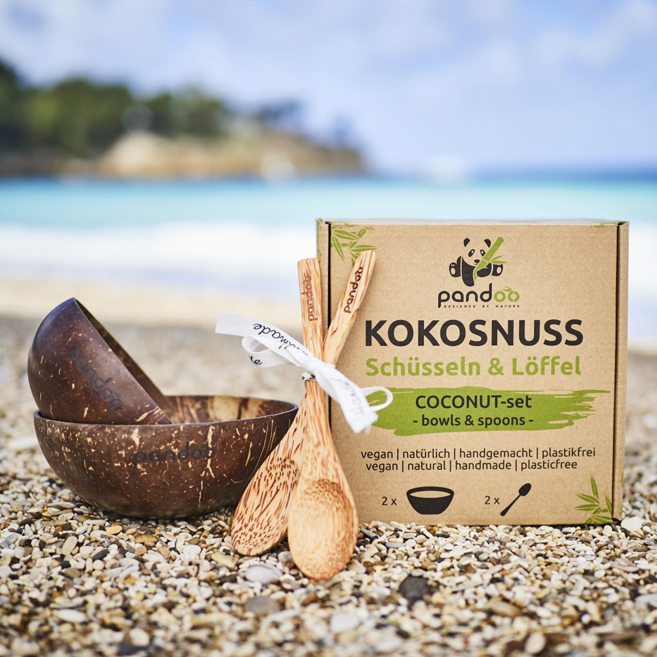 Pandoo Kokosnuss Set, 2 Schalen & 2 Löffel