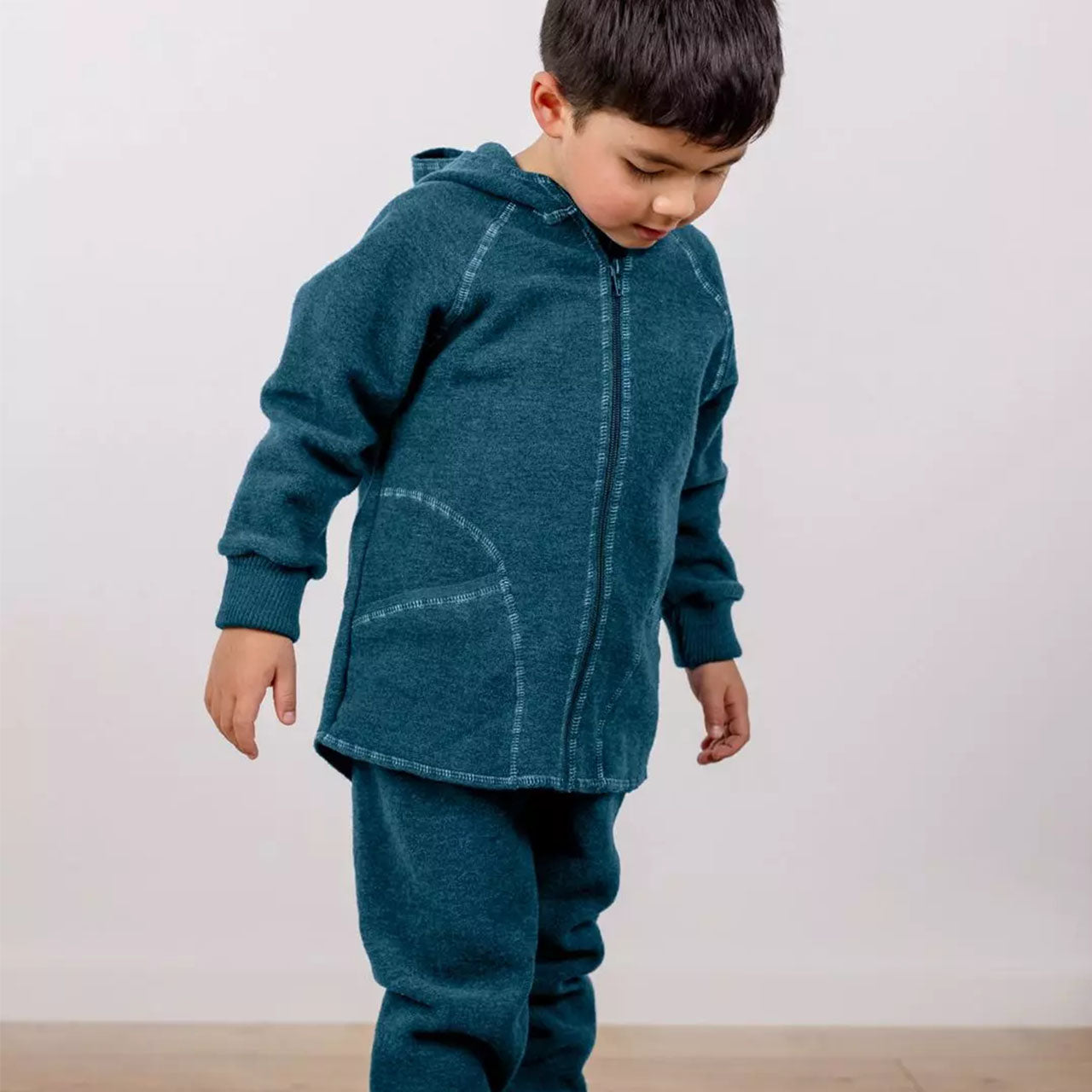 Engel Baby Jacke mit Kapuze und Reißverschluss aus Merinoschurwolle/Wollwalk