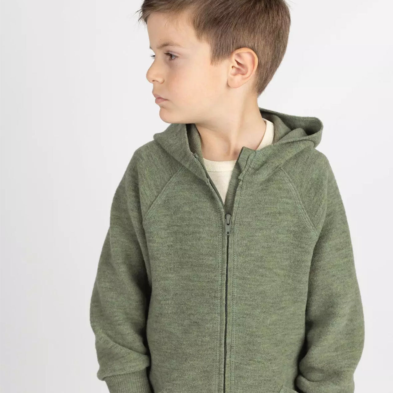 Engel Baby Jacke mit Kapuze und Reißverschluss aus Merinoschurwolle/Wollwalk