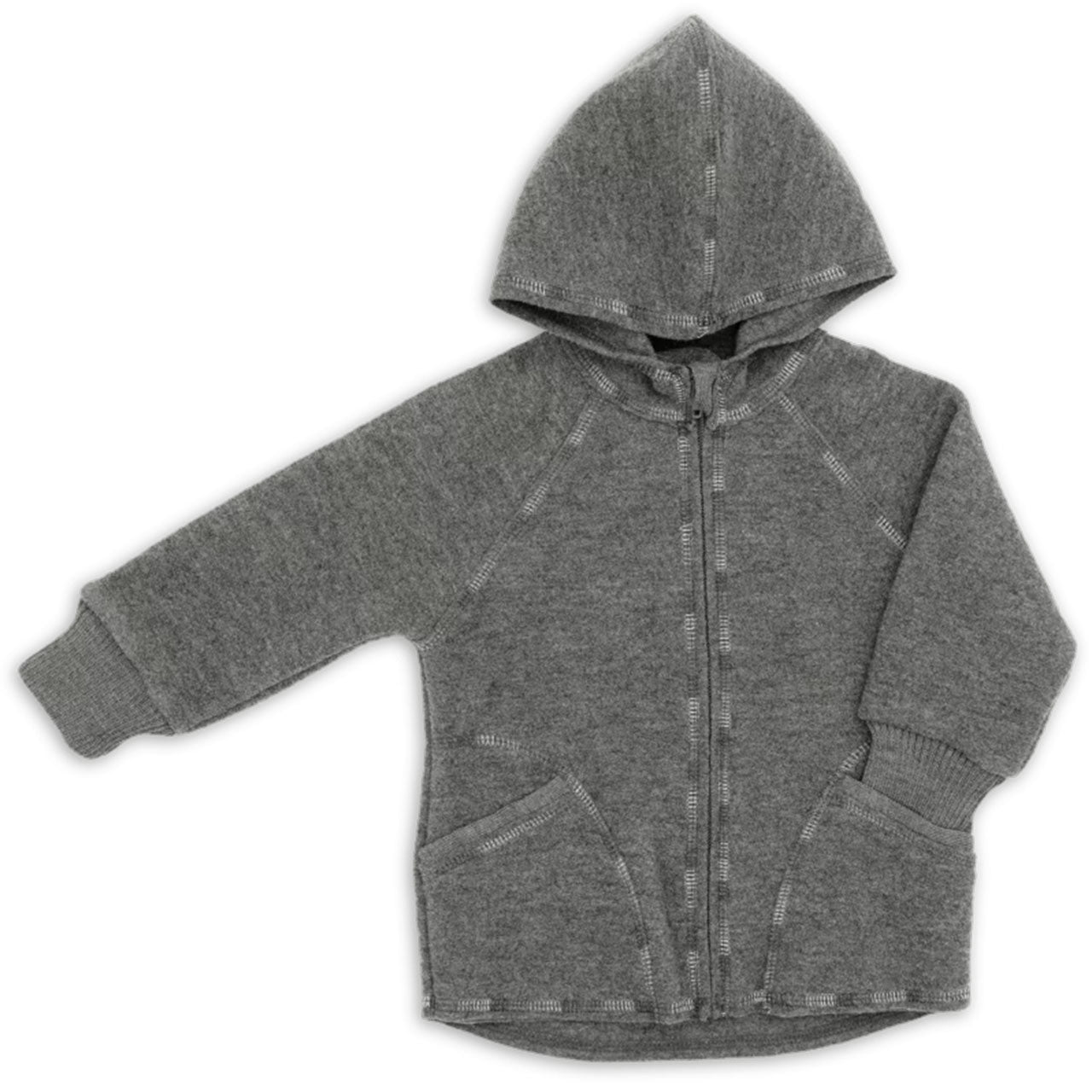Engel Baby Jacke mit Kapuze und Reißverschluss aus Merinoschurwolle/Wollwalk