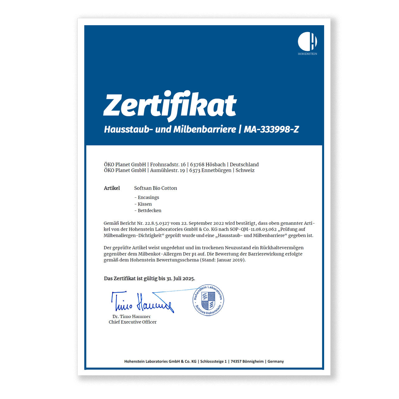 Softsan® Encasing für Boxspring Matratzen aus Bio Baumwolle | Schutzbezug für Allergiker