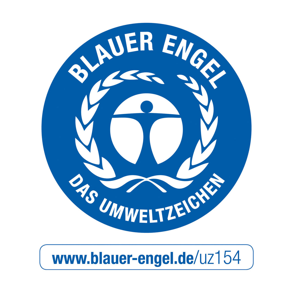 Siegel „Blauer Engel – Das Umweltzeichen“ mit Internetadresse www.blauer-engel.de/uz154