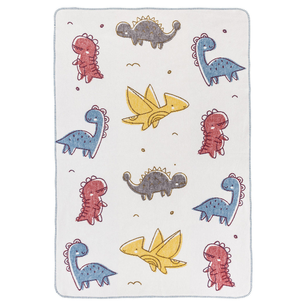 Richter Dino Babydecke aus Bio-Baumwolle, weiß mit bunten Dinosauriermotiven, Gesamtansicht