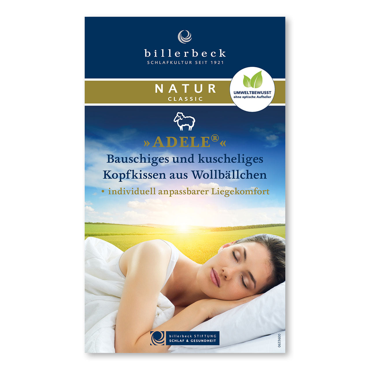 Billerbeck 349 Adele Kopfkissen mit Wolle LINDFLOCKS® Füllung