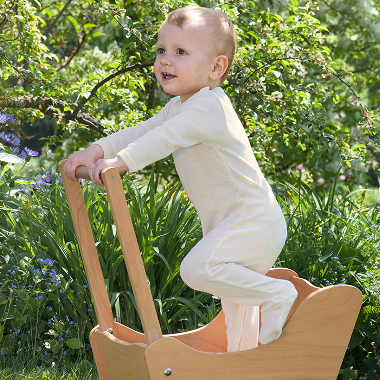 Engel Babyschlafanzug mit Fuß aus Bio Wolle / Seide