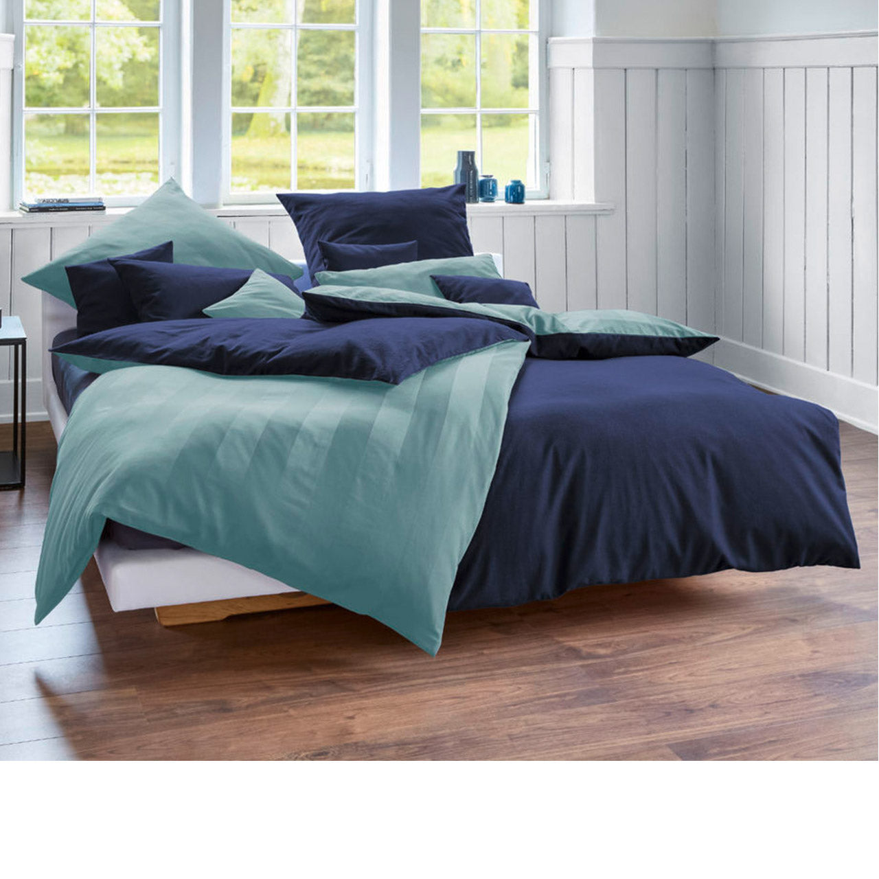 Cotonea Wendebettwäsche Set Tandem aus Bio Baumwolle Biber / Satin