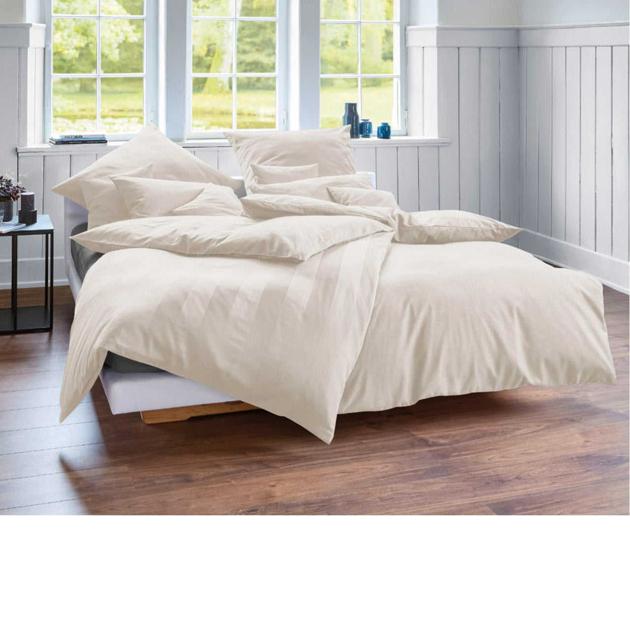 Cotonea Tandem Kissenbezug aus Bio Baumwolle Biber / Satin