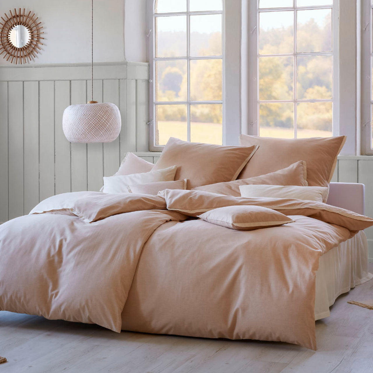 Cotonea Pur Kopfkissenbezug aus Bio Baumwoll Chambray Braun / Natur