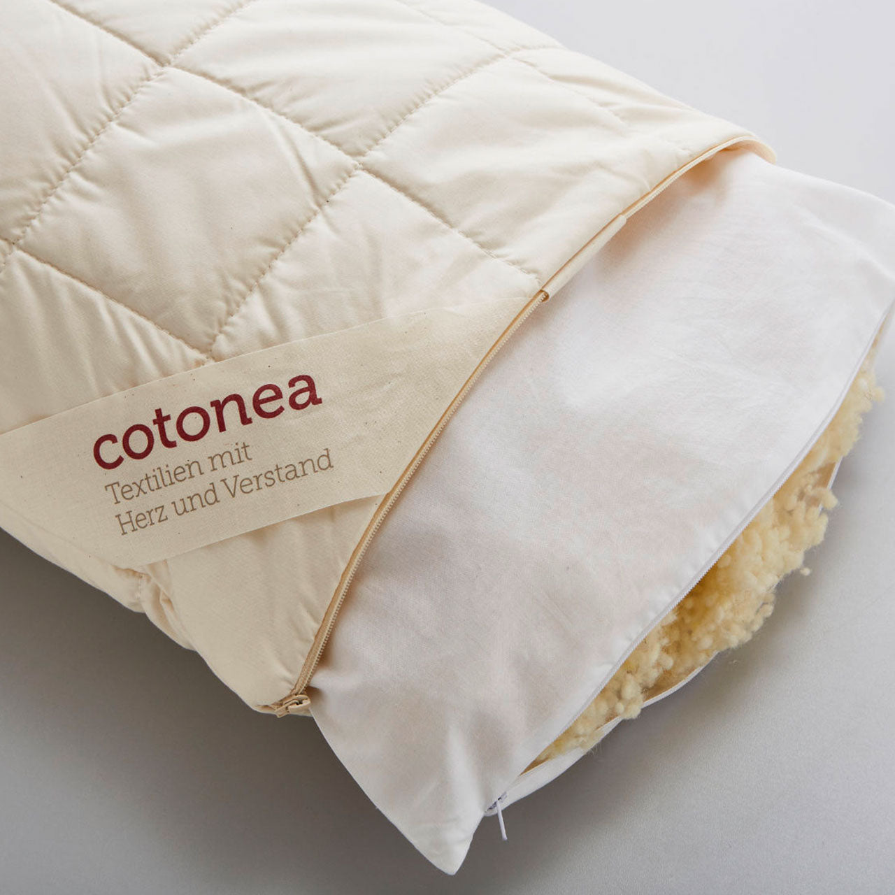 Cotonea Lana Kopfkissen mit Schafwolle Füllung