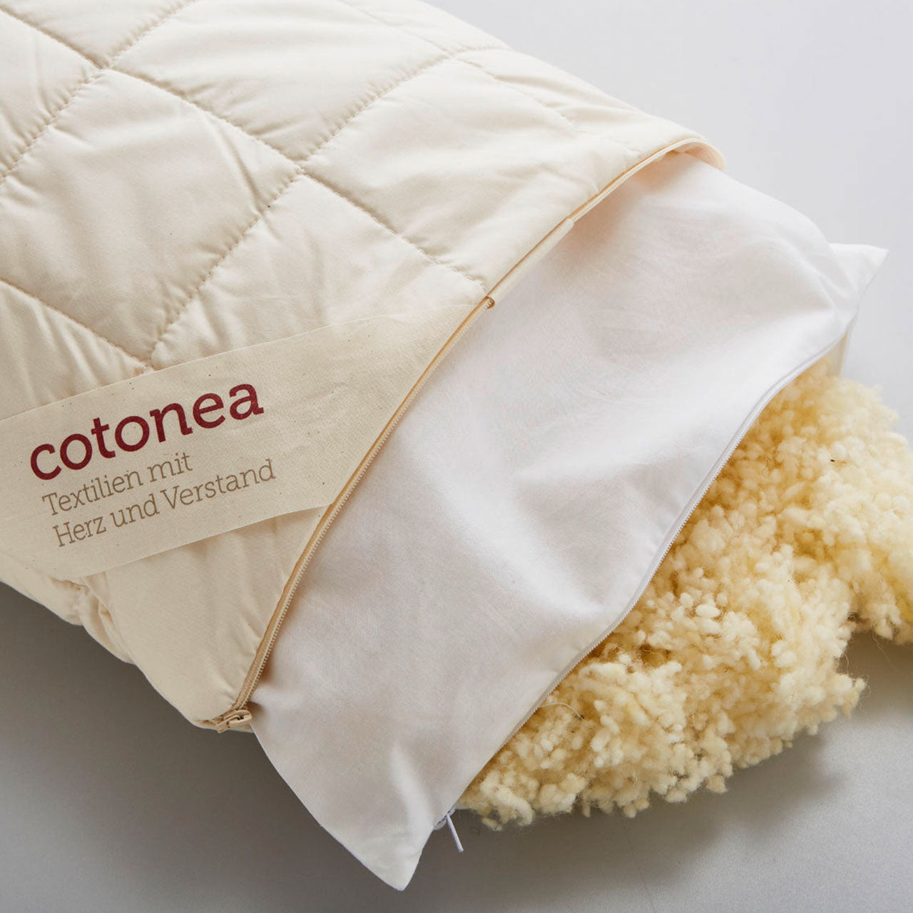 Cotonea Lana Kopfkissen mit Schafwolle Füllung