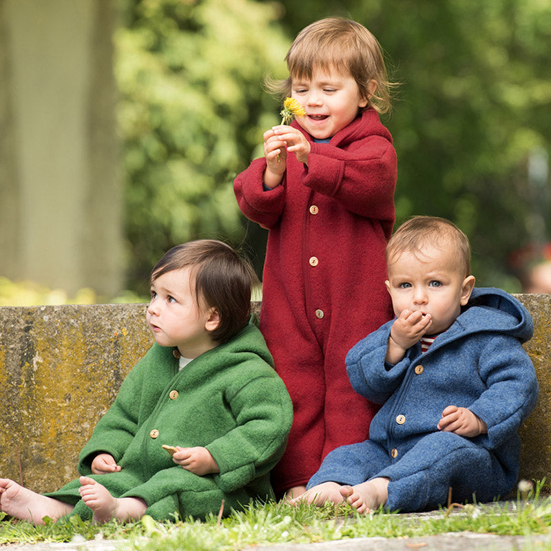 Engel Baby Overall mit Kapuze und Knöpfen aus Schurwolle / Fleece
