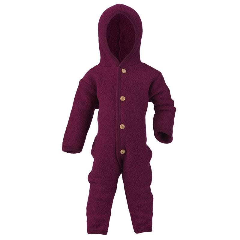 Engel Baby Overall mit Kapuze und Knöpfen aus Schurwolle / Fleece