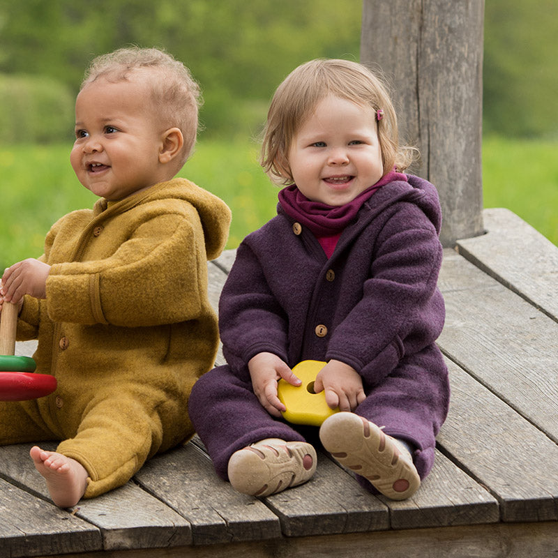 Engel Baby Overall mit Kapuze und Knöpfen aus Schurwolle / Fleece