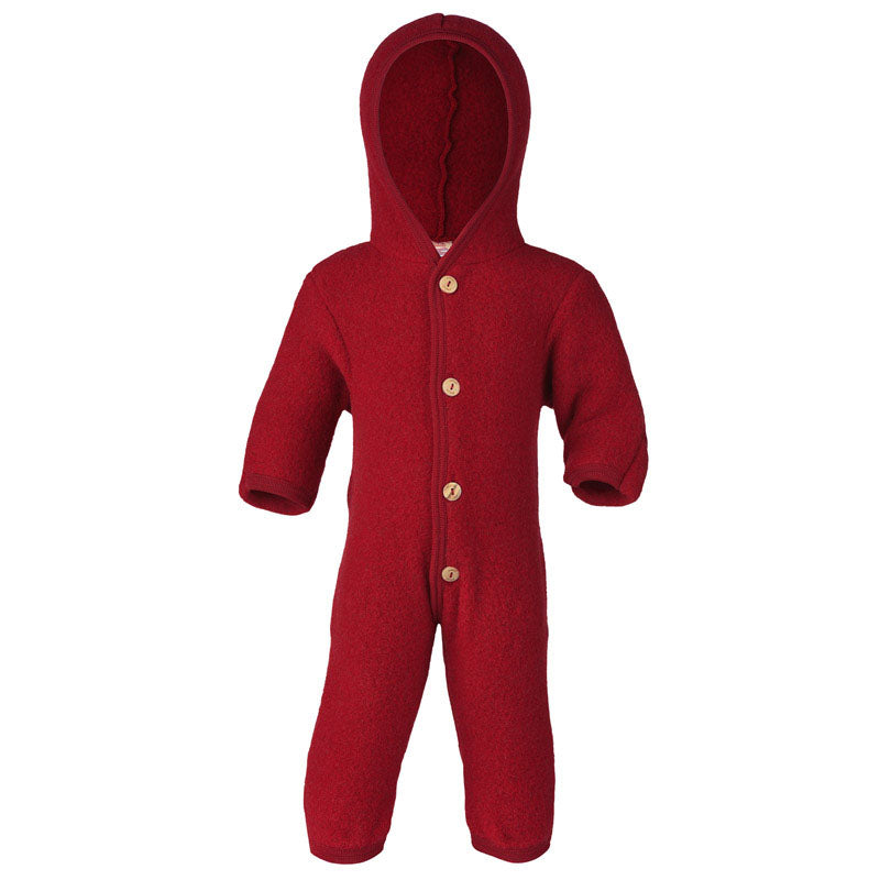 Engel Baby Overall mit Kapuze und Knöpfen aus Schurwolle / Fleece
