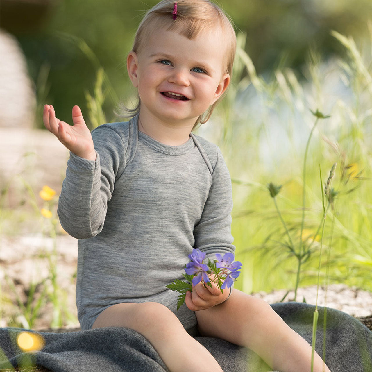 Engel Baby Langarm-Body aus Wolle / Seide