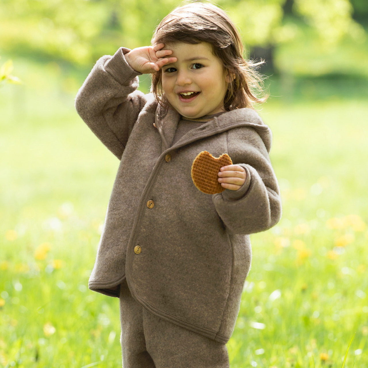 Engel Baby Jacke mit Kapuze und Knöpfen aus Schurwolle / Fleece