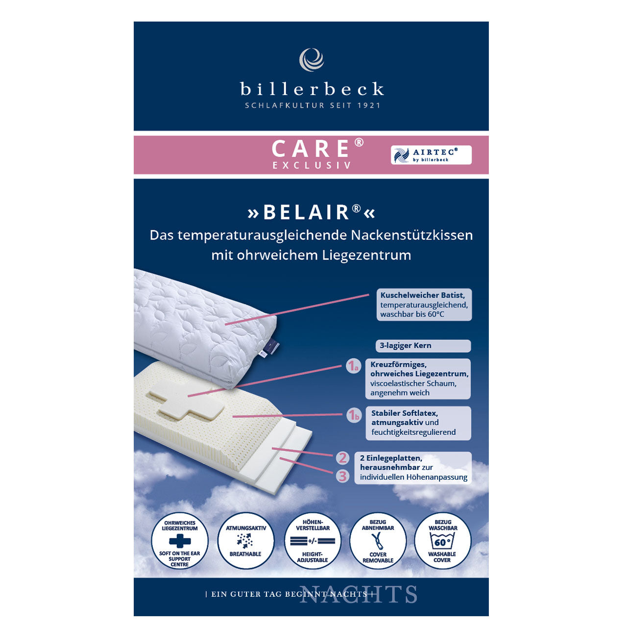 Billerbeck BELAIR® Nackenkissen mit Latex Kern
