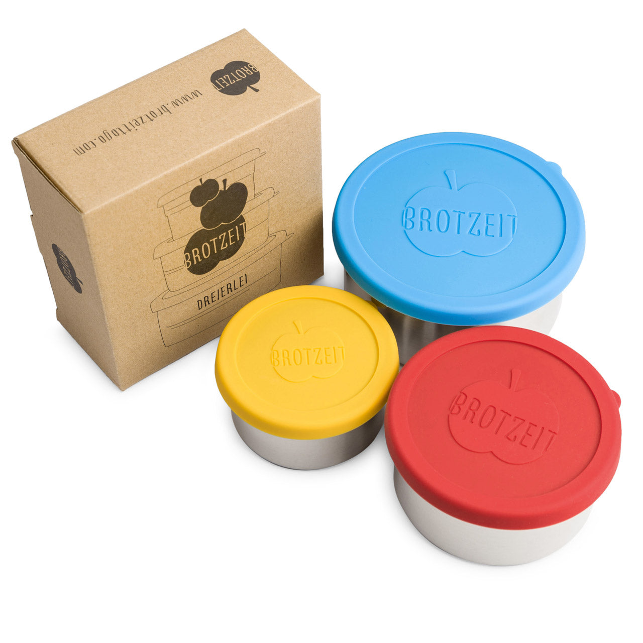 Brotzeit runde Edelstahl-Dosen Dreierlei mit Silikon-Deckel