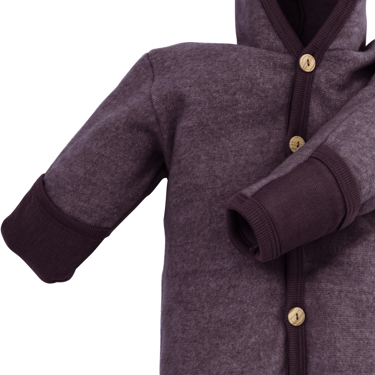 Cosilana Baby Overall mit Kapuze und Kratzschutz aus Bio Wolle / Bio Baumwolle