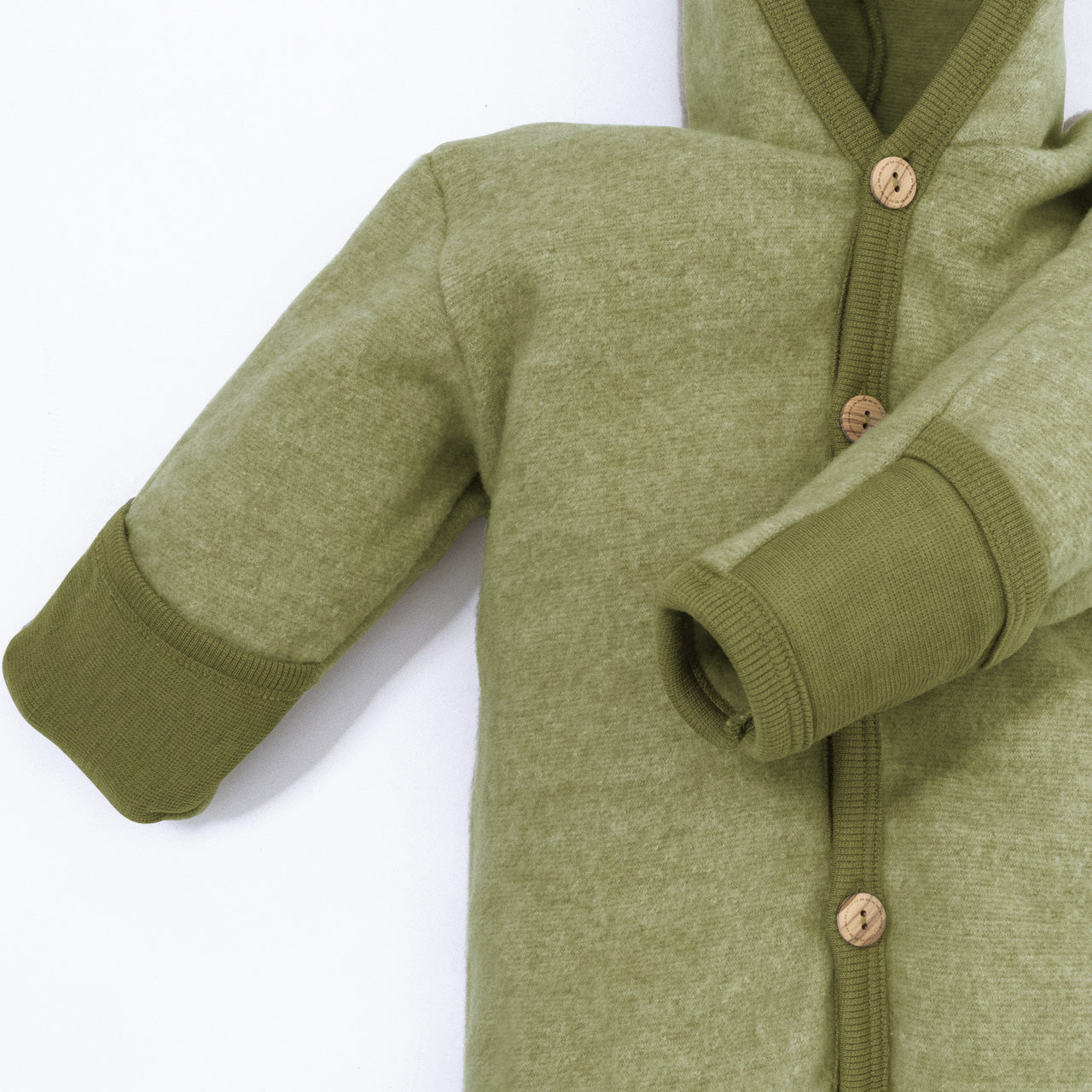 Cosilana Baby Overall mit Kapuze und Kratzschutz aus Bio Wolle / Bio Baumwolle