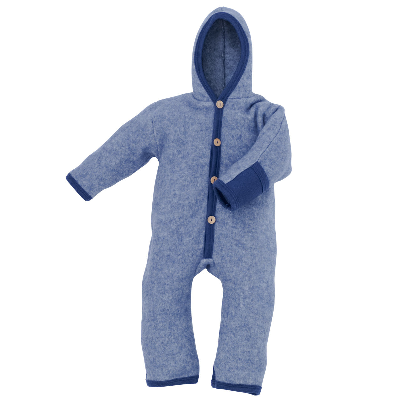 Cosilana Baby Overall mit Kapuze und Kratzschutz aus Bio Wolle / Bio Baumwolle