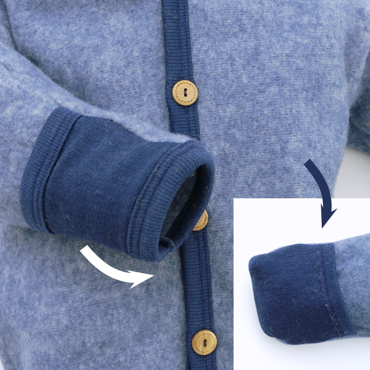 Cosilana Baby Overall mit Kapuze und Kratzschutz aus Bio Wolle / Bio Baumwolle