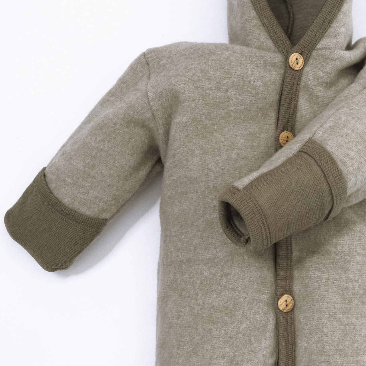 Cosilana Baby Overall mit Kapuze und Kratzschutz aus Bio Wolle / Bio Baumwolle