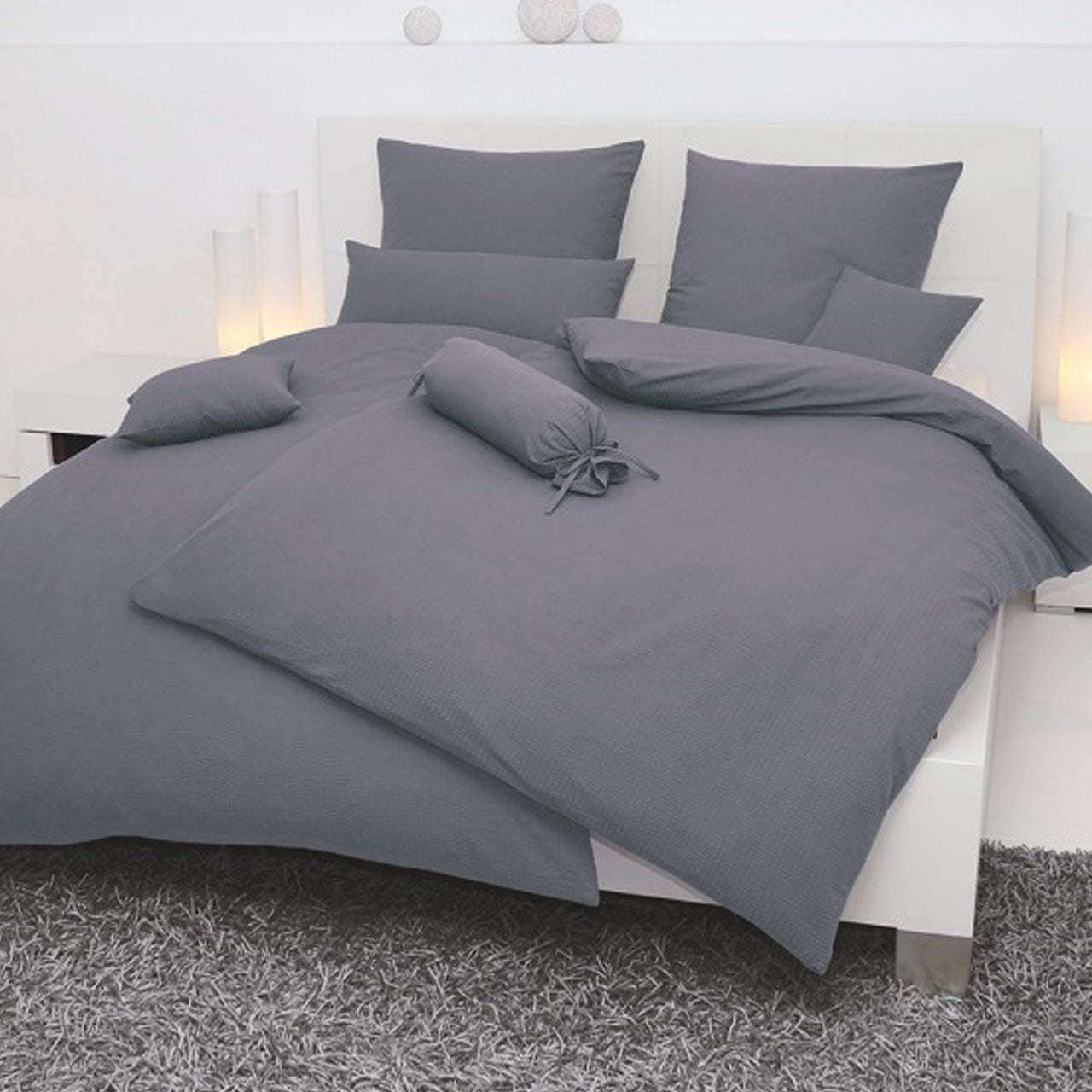 Janine Sensitive Uni Kissenbezug aus Baumwoll Seersucker