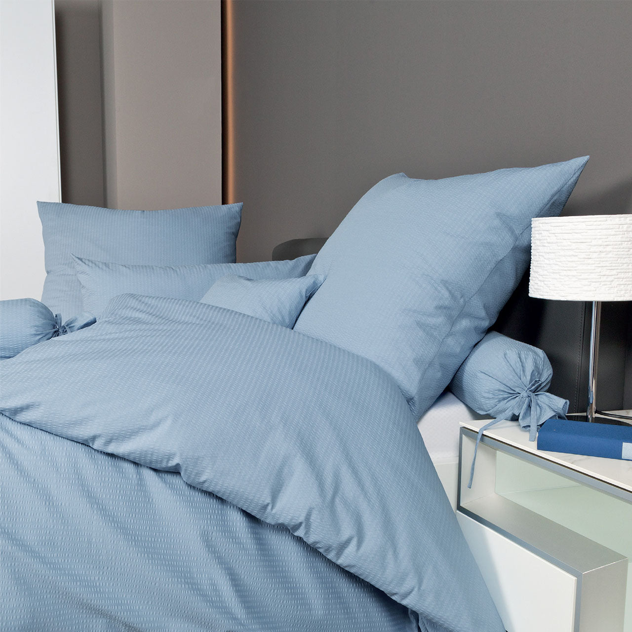 Janine Sensitive Uni Kissenbezug aus Baumwoll Seersucker