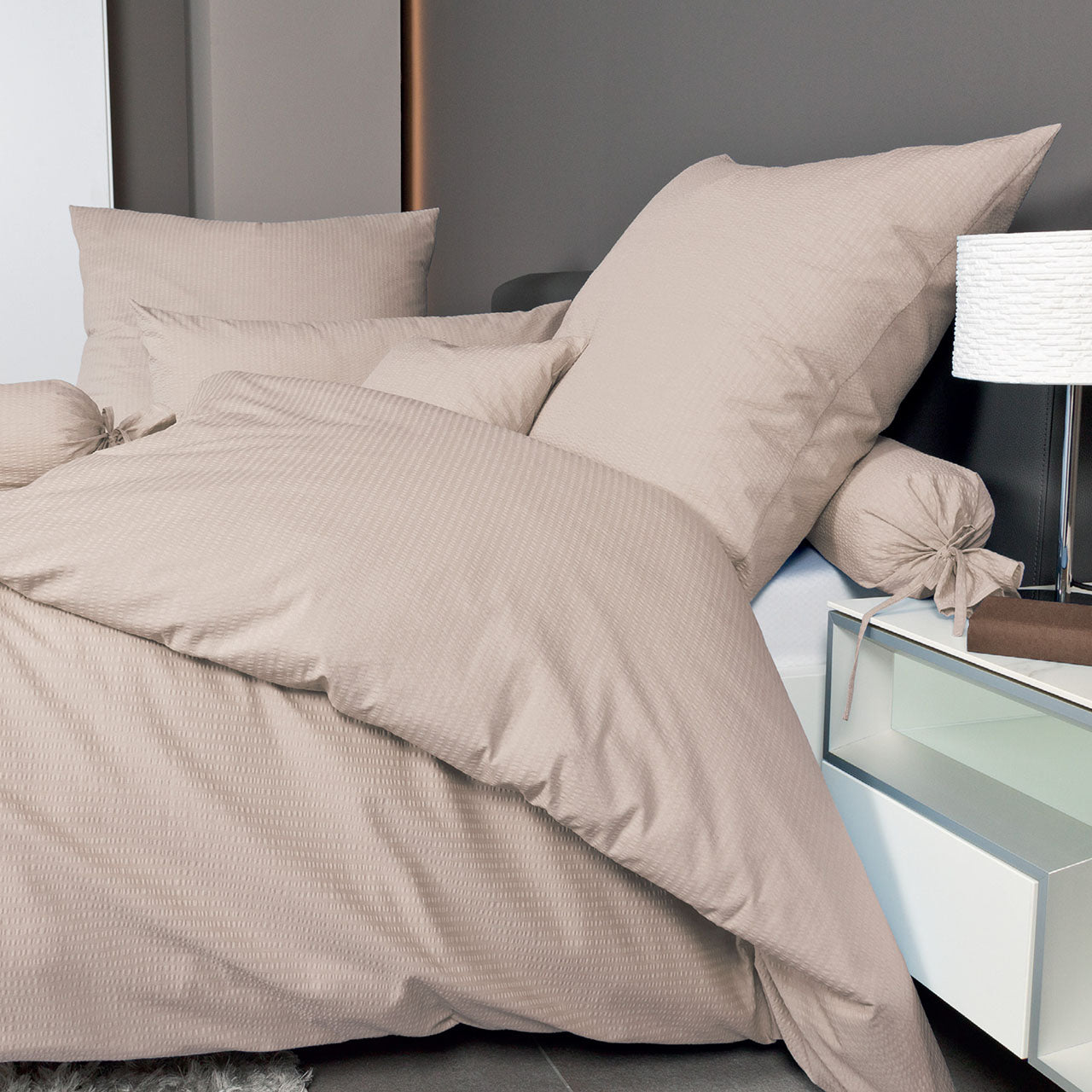 Janine Sensitive Uni Kissenbezug aus Baumwoll Seersucker