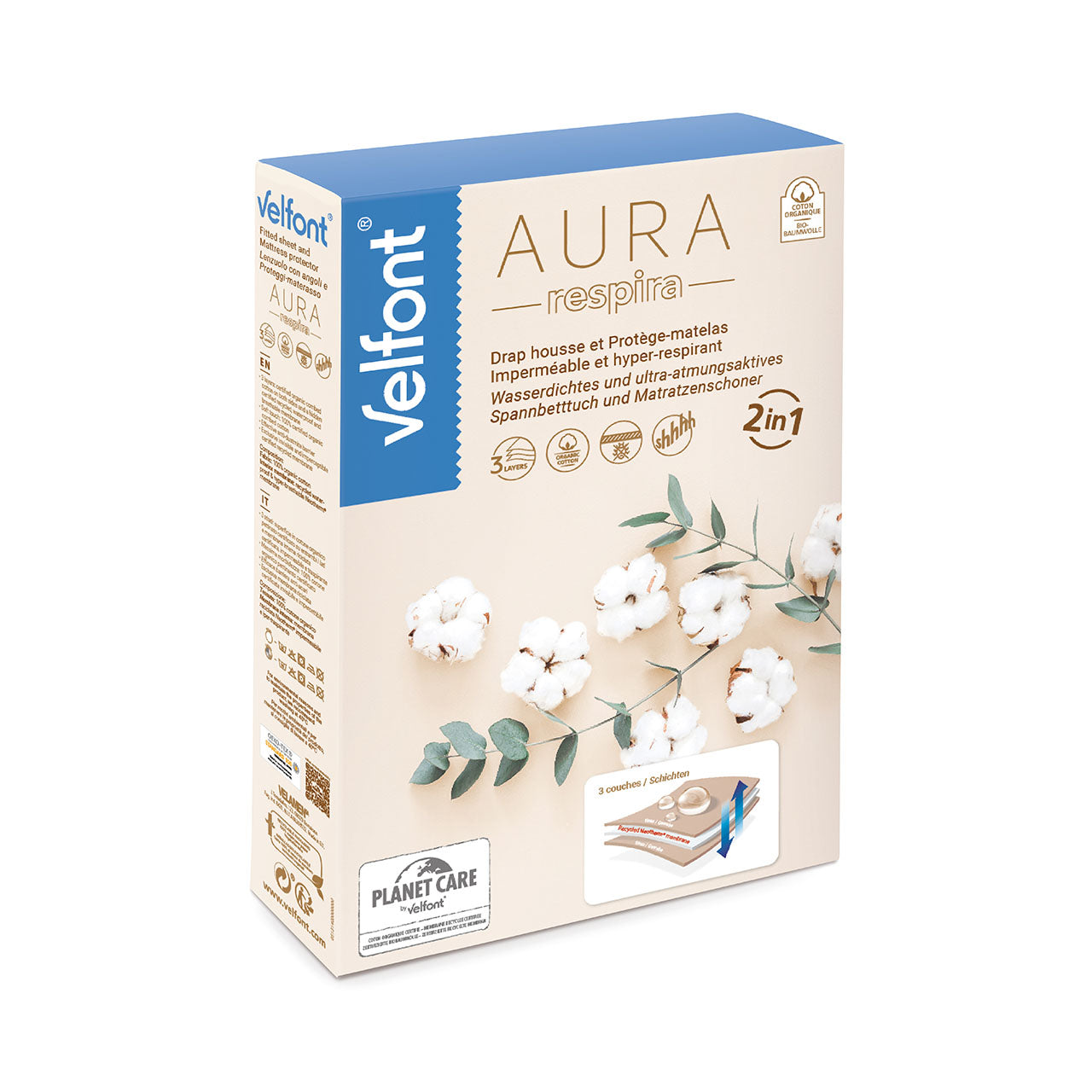 Velfont® Respira Bio-Baumwolle Spannbetttuch wasserdicht und atmungsaktiv