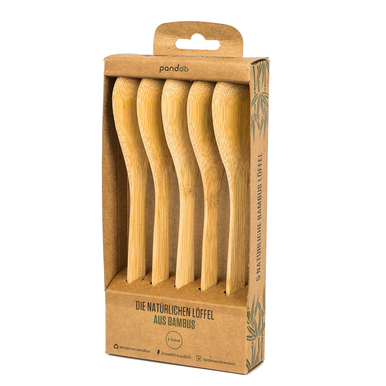 Pandoo Mehrweg Besteck aus Bambus, 5 Stück