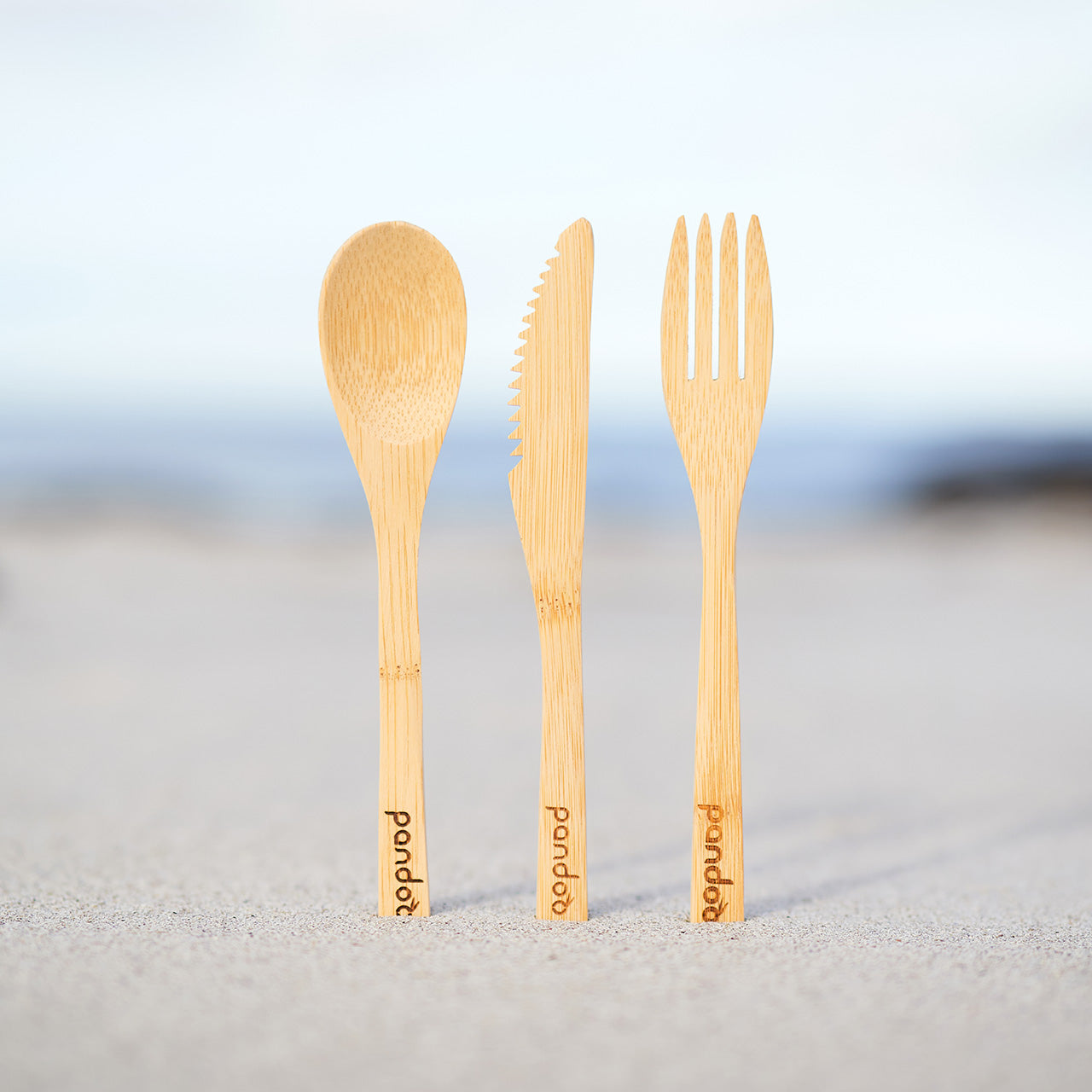 Pandoo Mehrweg Besteck aus Bambus, 5 Stück