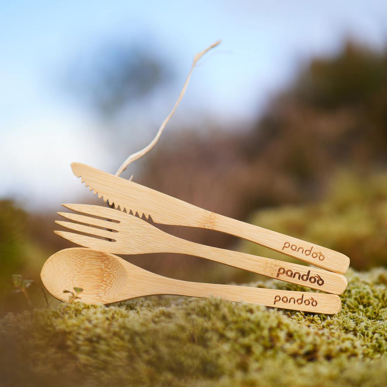 Pandoo Mehrweg Besteck aus Bambus, 5 Stück
