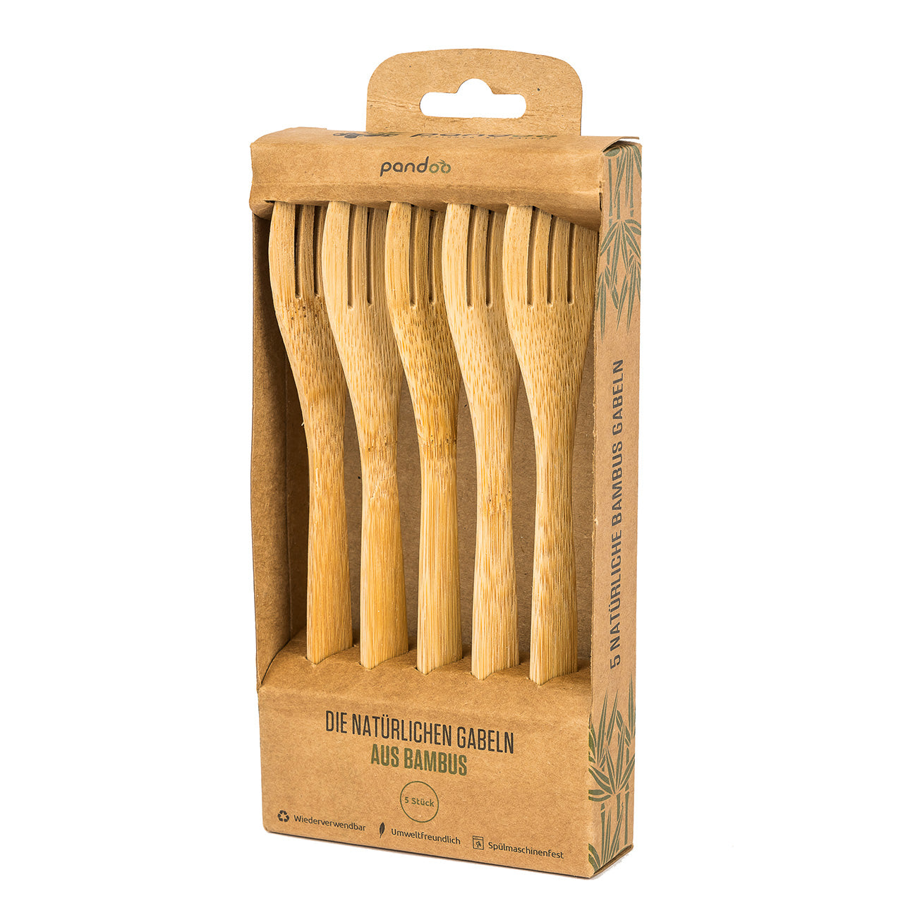 Pandoo Mehrweg Besteck aus Bambus, 5 Stück