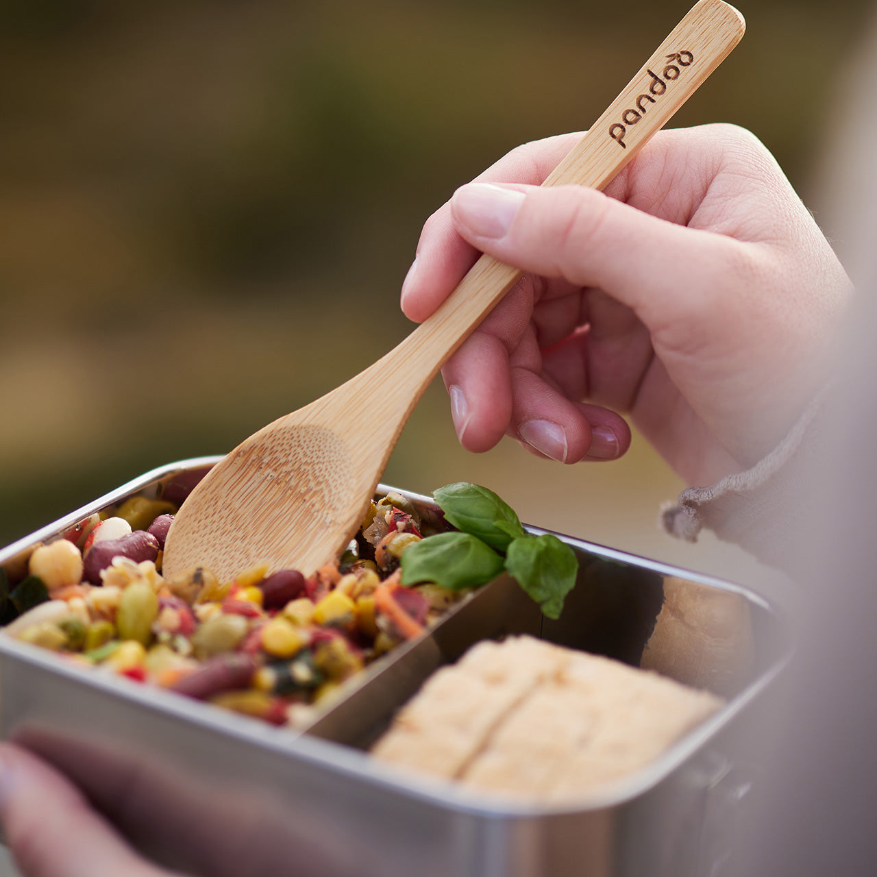 Pandoo Mehrweg Besteck aus Bambus, 5 Stück