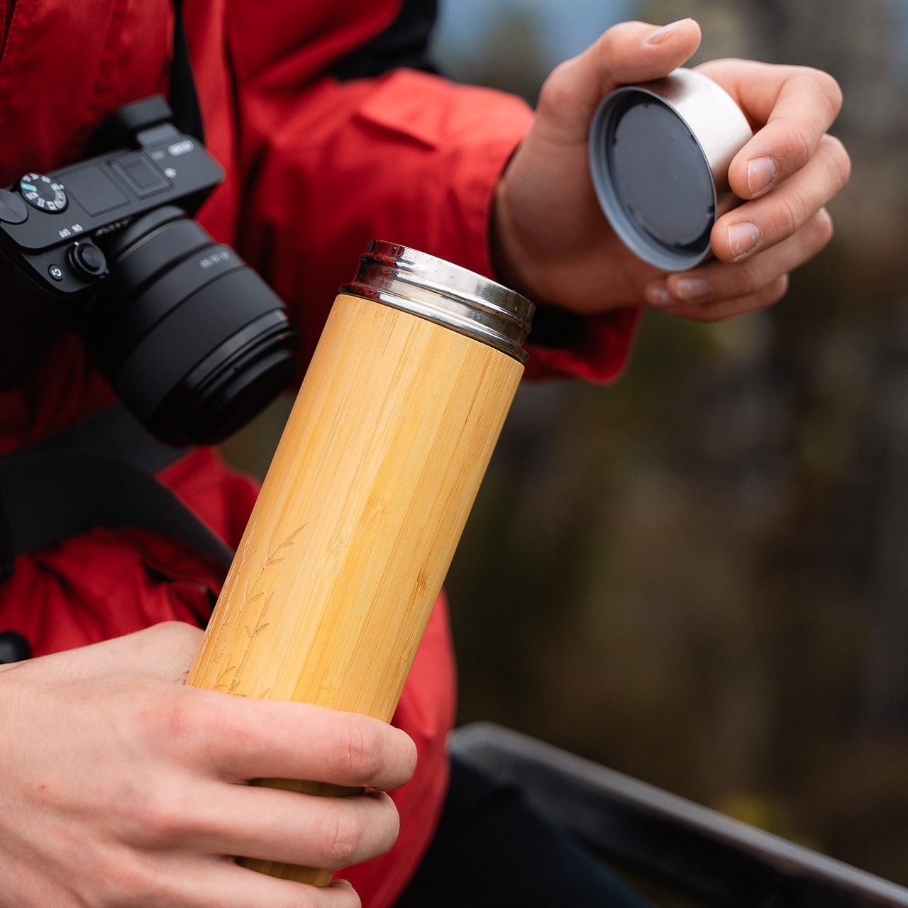 Pandoo Thermobecher aus Edelstahl / Bambus