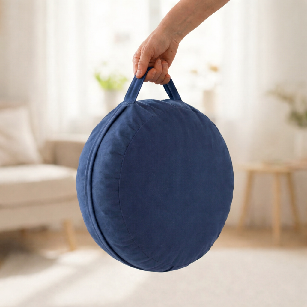 Mudis Meditationskissen Rund mit Dinkelspelz Füllung, 35 x 15 cm