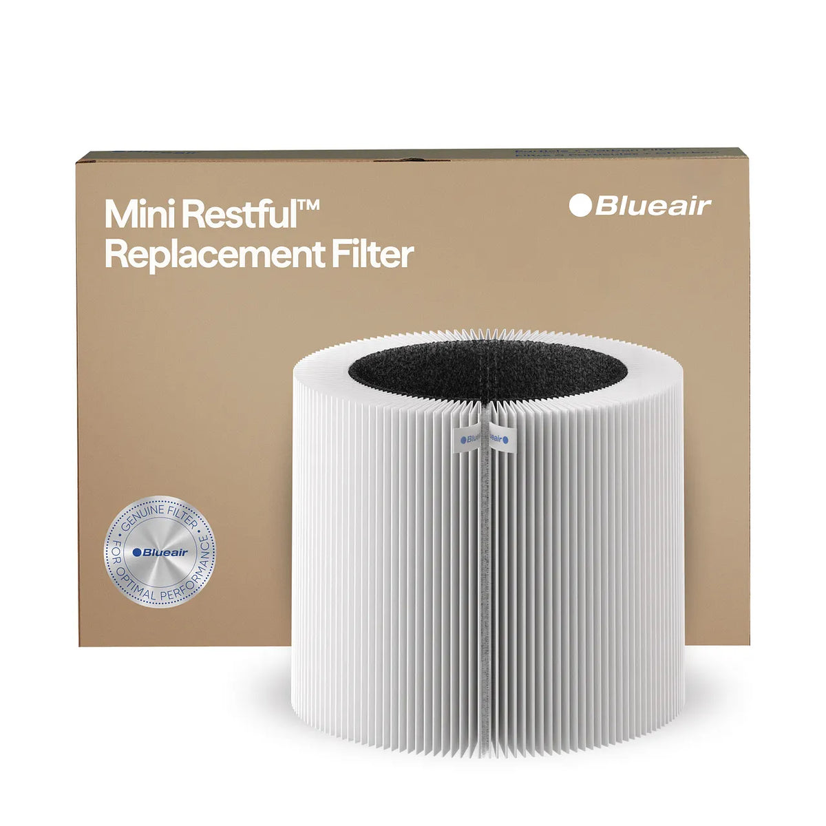 Blueair Mini Restful Ersatzfilter, runder Plissee-Filter mit Aktivkohleschicht, vor der Verpackung