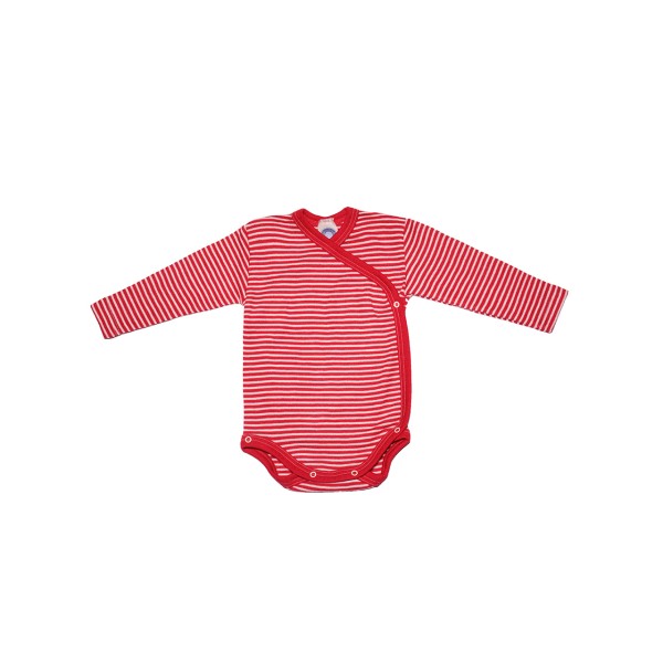 Cosilana Langarm Baby-Wickelbody aus Bio Wolle / Seide in Farbe Geringelt Rot