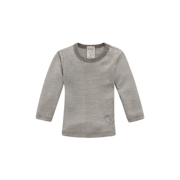 Living Crafts Baby Langarmshirt aus Bio Wolle / Seide, natural / taupe striped