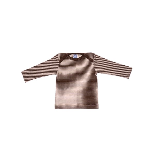 Cosilana Baby Langarm-Shirt aus Bio Wolle / Seide, Geringelt Braun